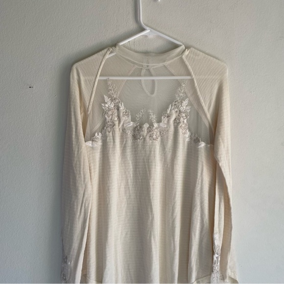 Free People Saheli mock neck mesh lace embroidered ivory top white - Picture 2 of 7
